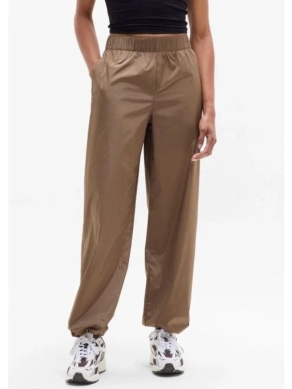 NEW Athleta Rise Pants High-Rise Wide-Leg Windbreaker Pull-On Bungee Ankle M